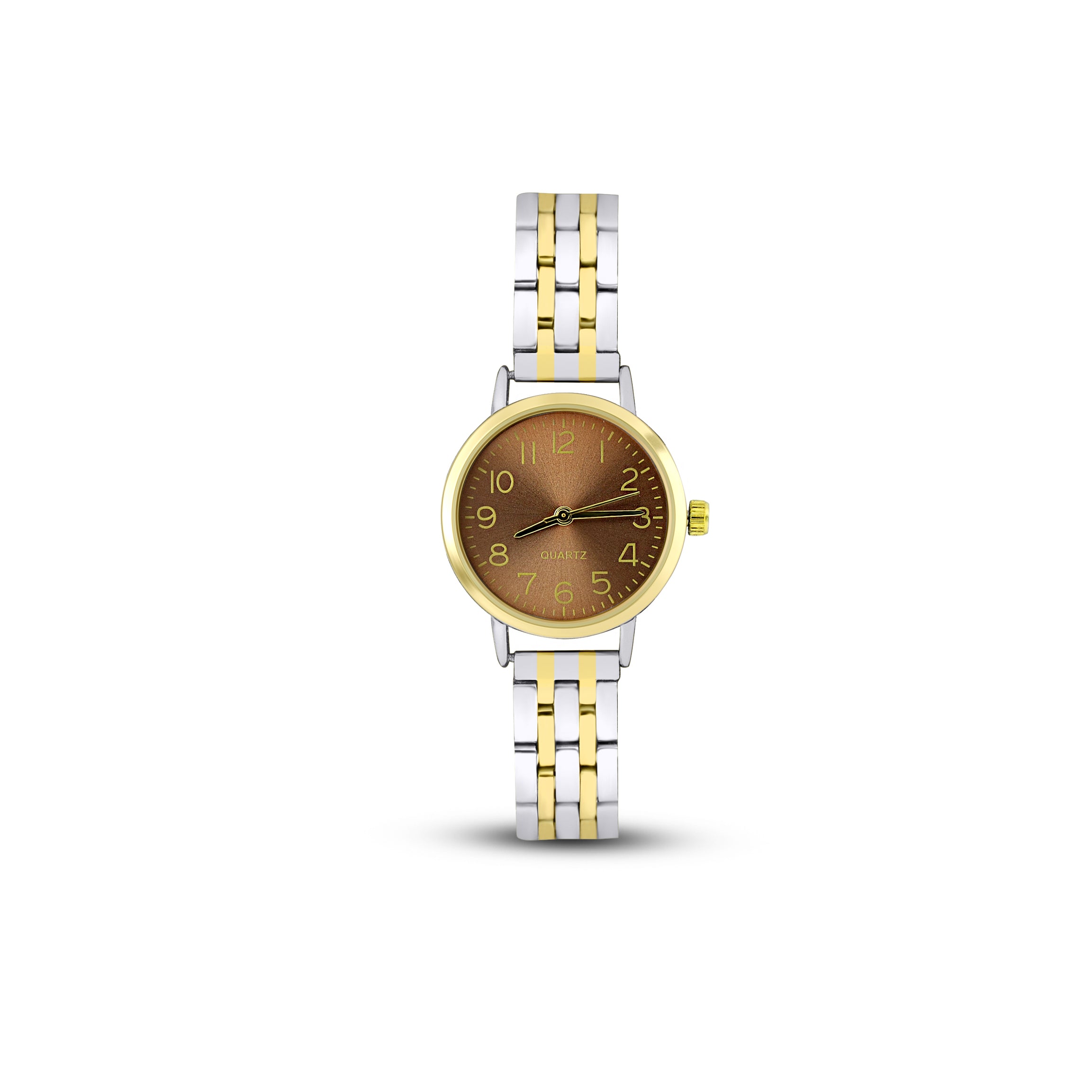 Vira Yuvarlak Minimal Tasarım Gold-Gümüş Kahverengi Kadran Kadın Saat (Çelik)