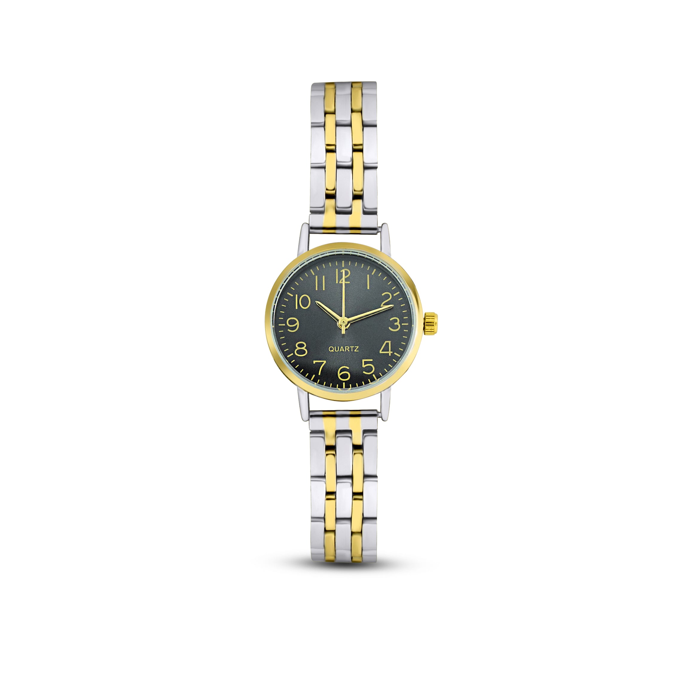 Vira Yuvarlak Minimal Tasarım Gold-Gümüş Kordon Siyah Kadran Kadın Saat (Çelik)