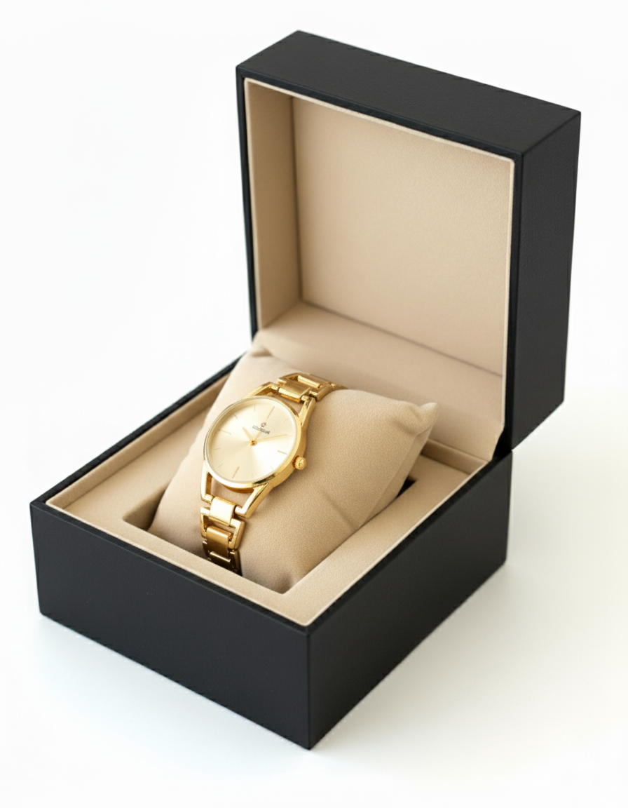 Vela Yuvarlak Model Zarif Kadın Saat, Gold (Beyaz Kadran)