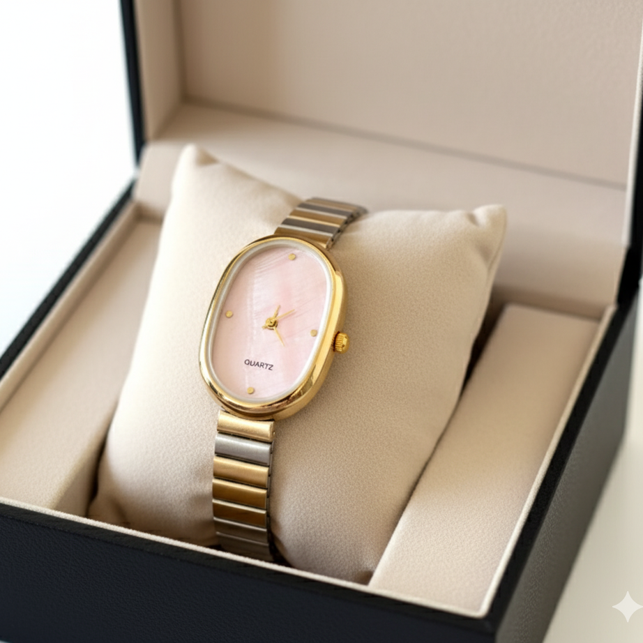 Étoile Çelik Model Çift Renk Kadın Kol Saati, Gold-Gümüş (Toz Pembe Pearl Kadran)